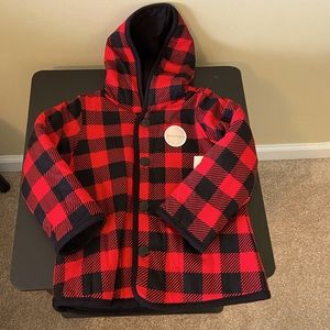 NWT Reversible Light Jacket hooded buffalo plaid red black 18 months